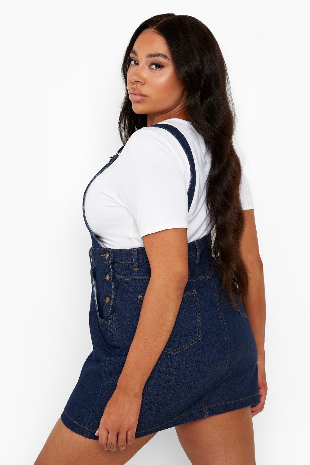 Plus size best sale denim bib dress